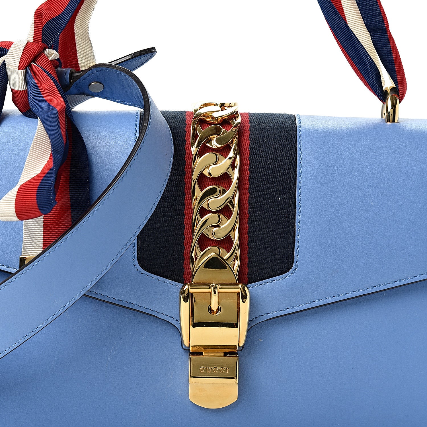 Gucci Calfskin Small Sylvie Shoulder Bag Clear Sky Blue 7 of 10