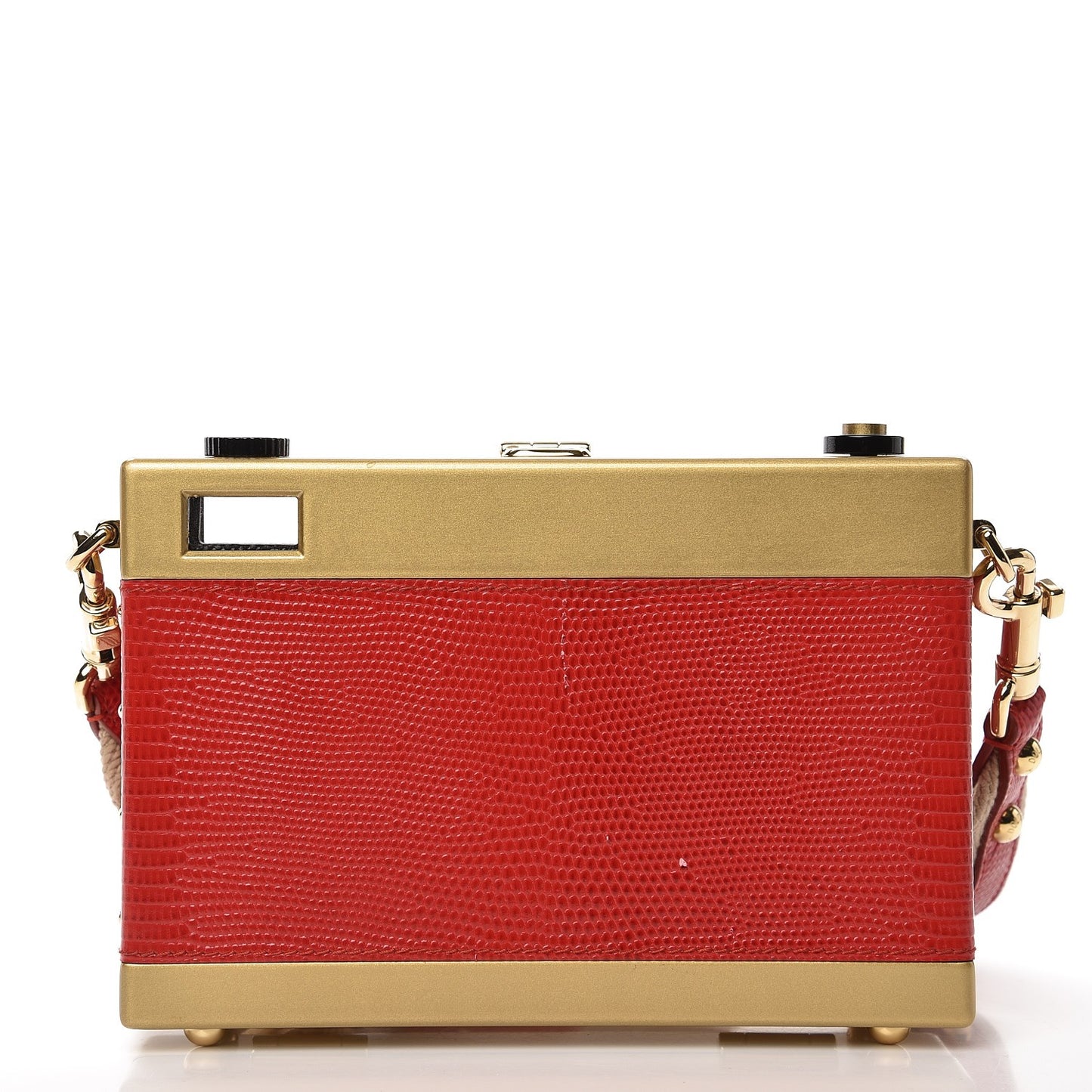 Lizard Camera Shoulder Bag Red Gold
