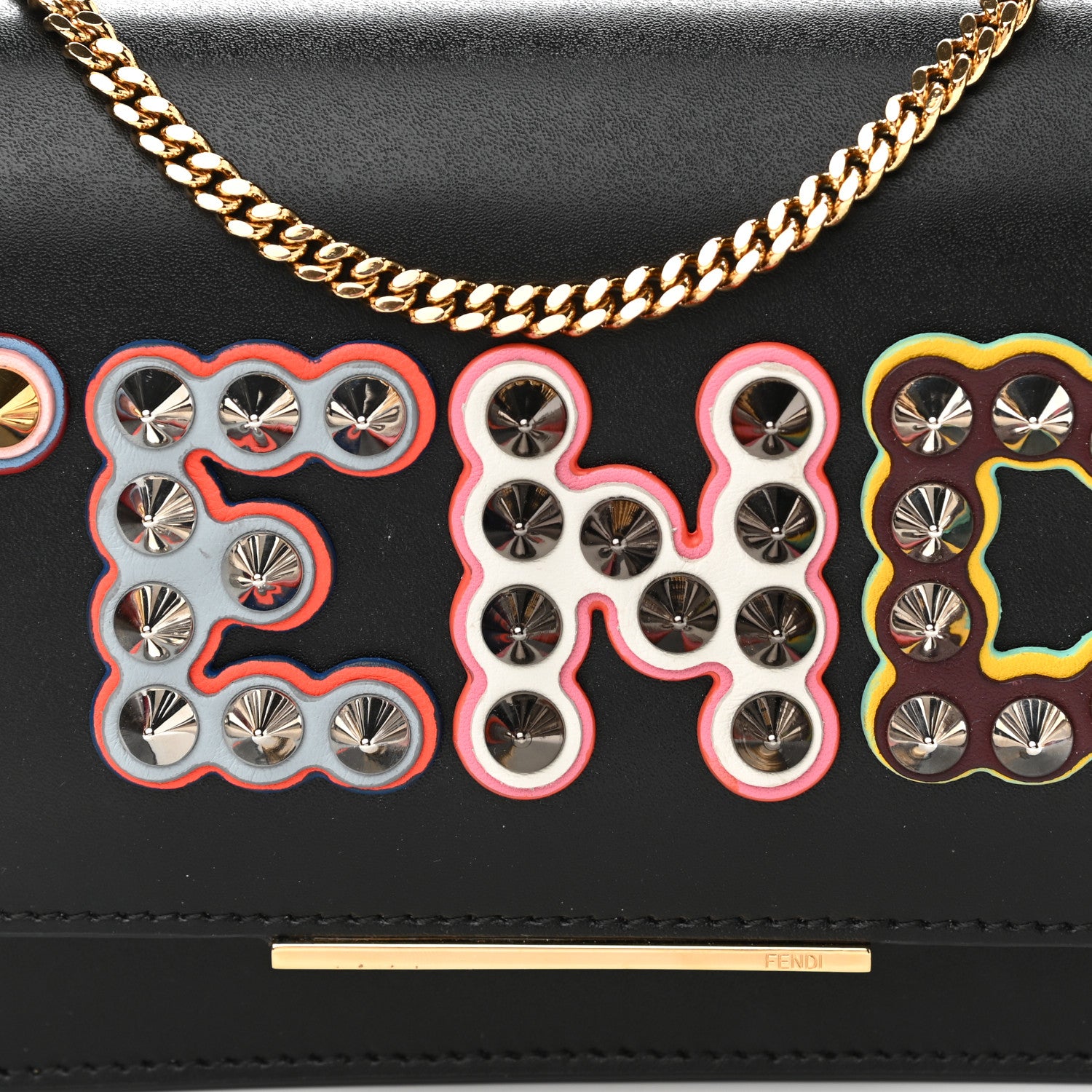 Fendi Vitello Liberty Fun Fair Metal Studded Tube Wallet on Chain Black Multicolor 7 of 10