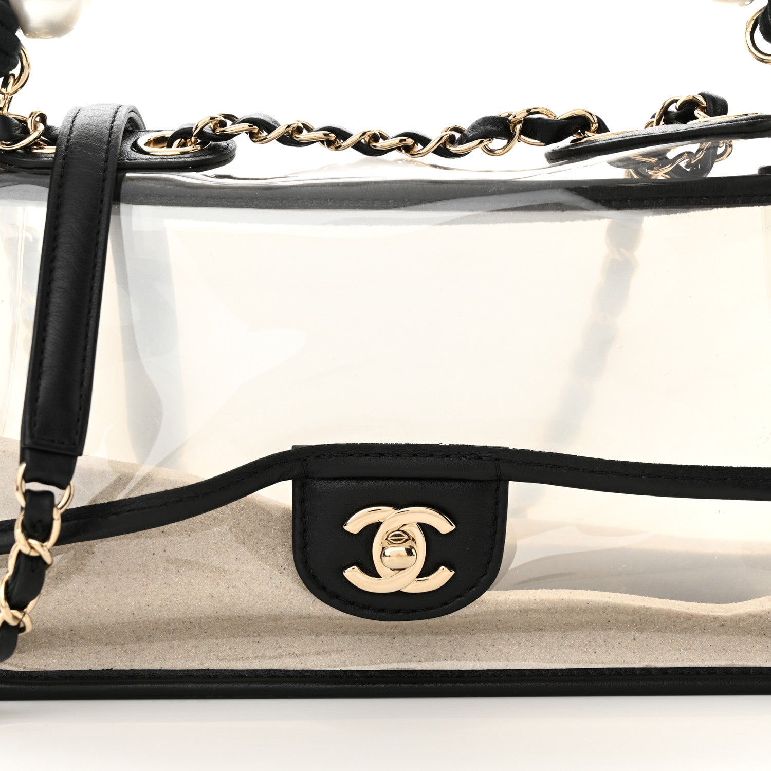 Chanel Lambskin PVC Sand By The Sea Flap With Pearl Strap Black 8 of 10