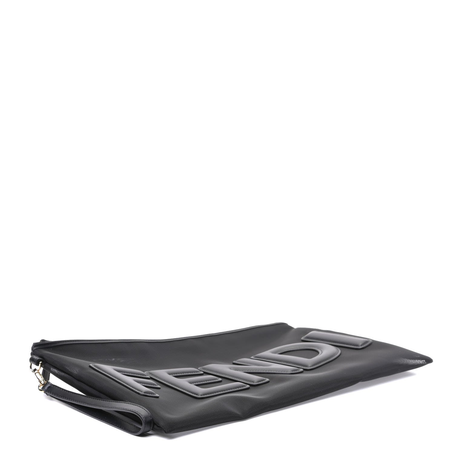Fendi Mesh Vitello King Logo Embroidered Large Flat Pouch Black 3 of 5