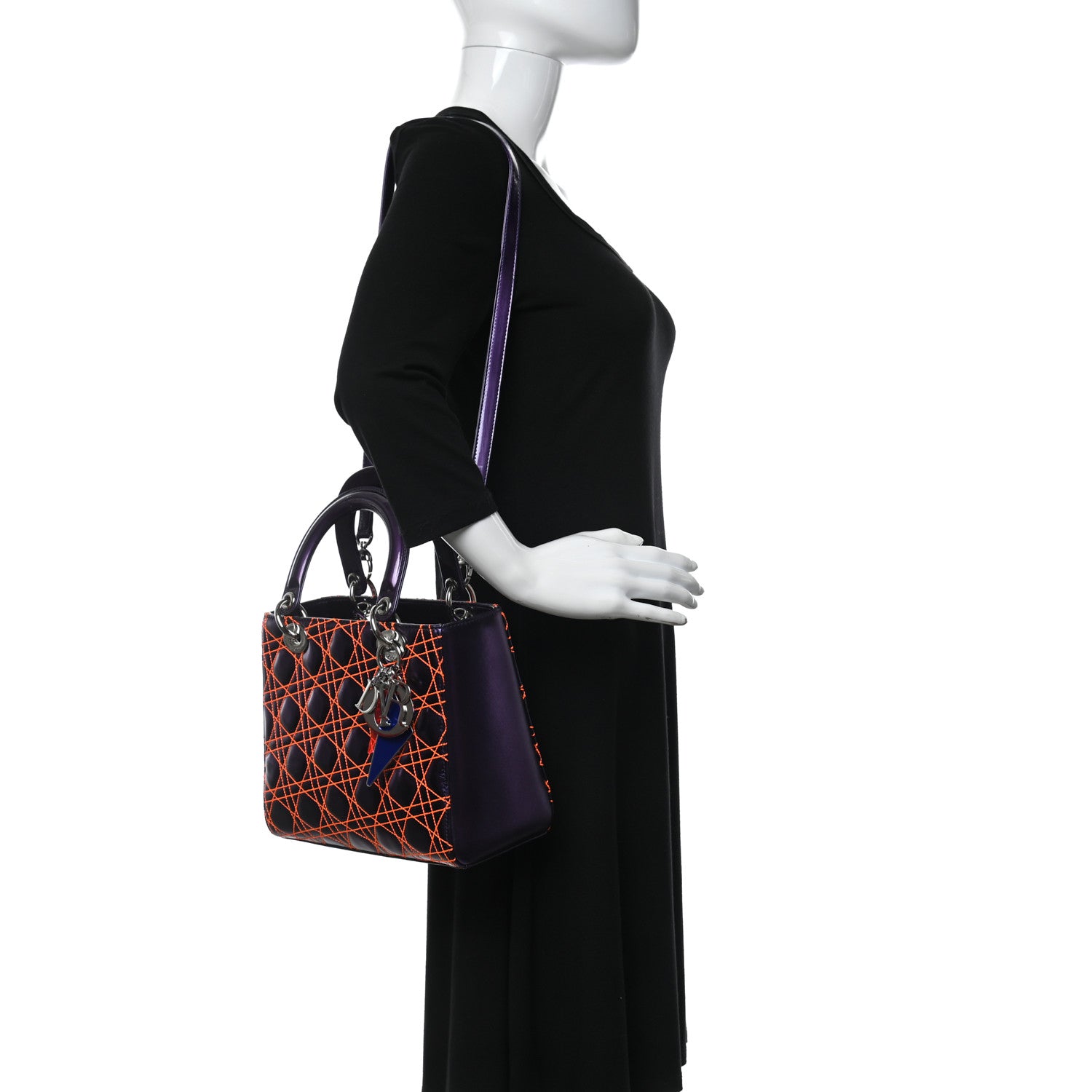 Christian Dior Metallic Lambskin Cannage Medium Anselm Reyle Lady Dior Purple Orange 2 of 15