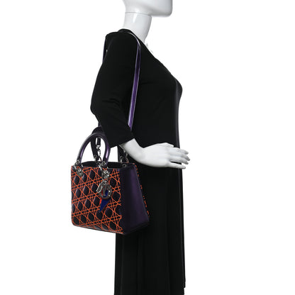 Christian Dior Metallic Lambskin Cannage Medium Anselm Reyle Lady Dior Purple Orange 2 of 15