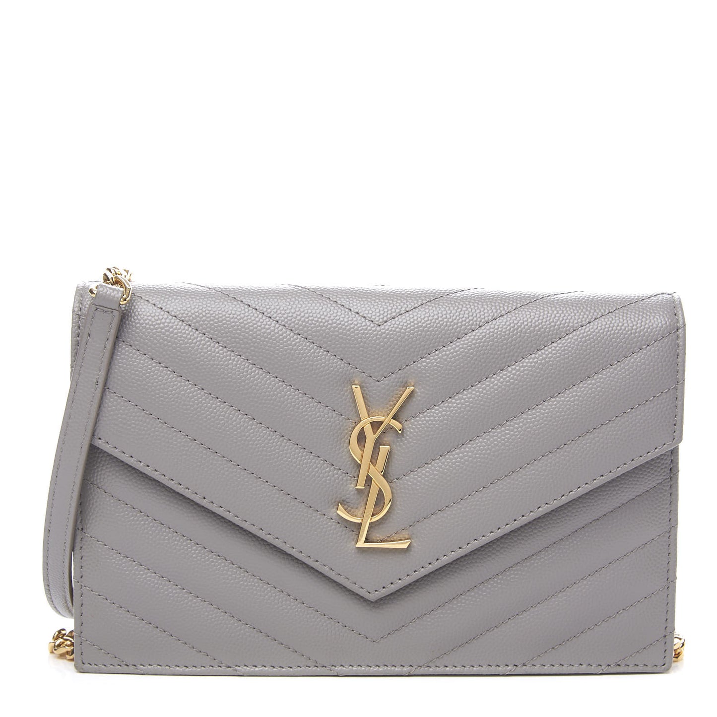 Grain De Poudre Matelasse Chevron Monogram Envelope Chain Wallet Oyster Grey