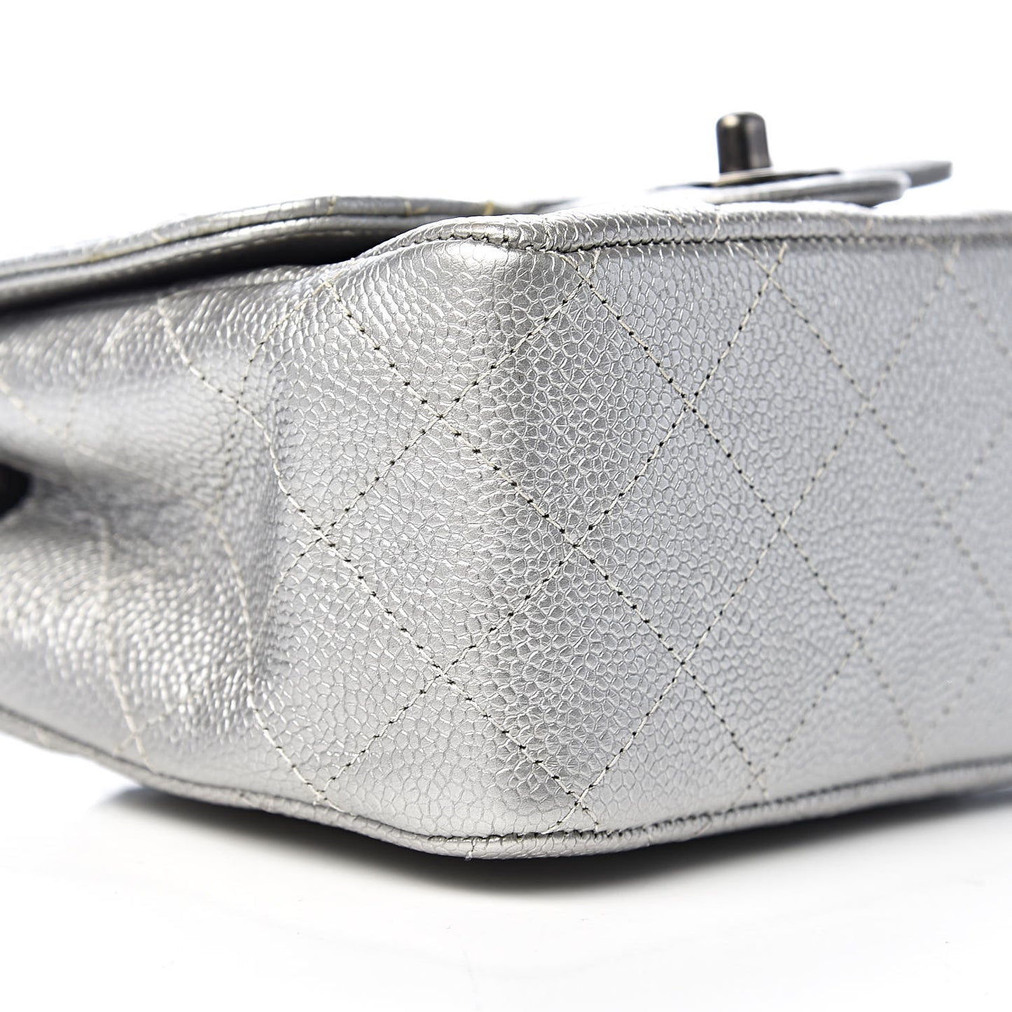 Metallic Caviar Quilted Mini Square Flap Silver