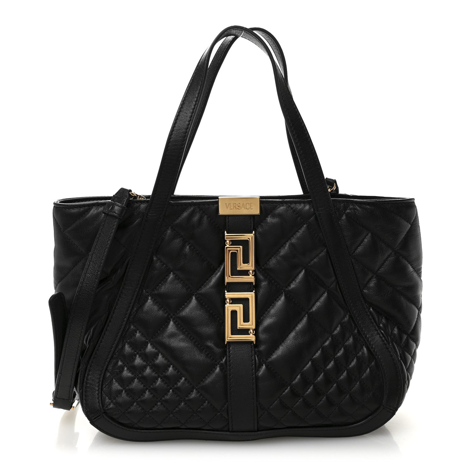 Versace Calfskin Quilted Greca Goddess Tote Bag Black 1 of 9