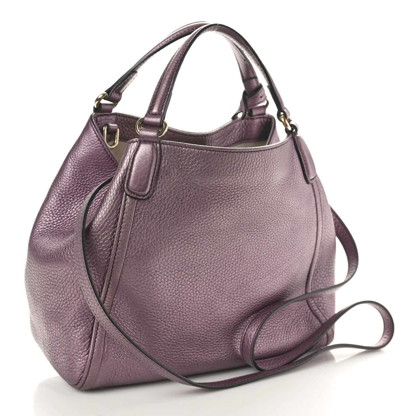 Metallic Pebbled Calfskin Small Soho Shoulder Bag Purple
