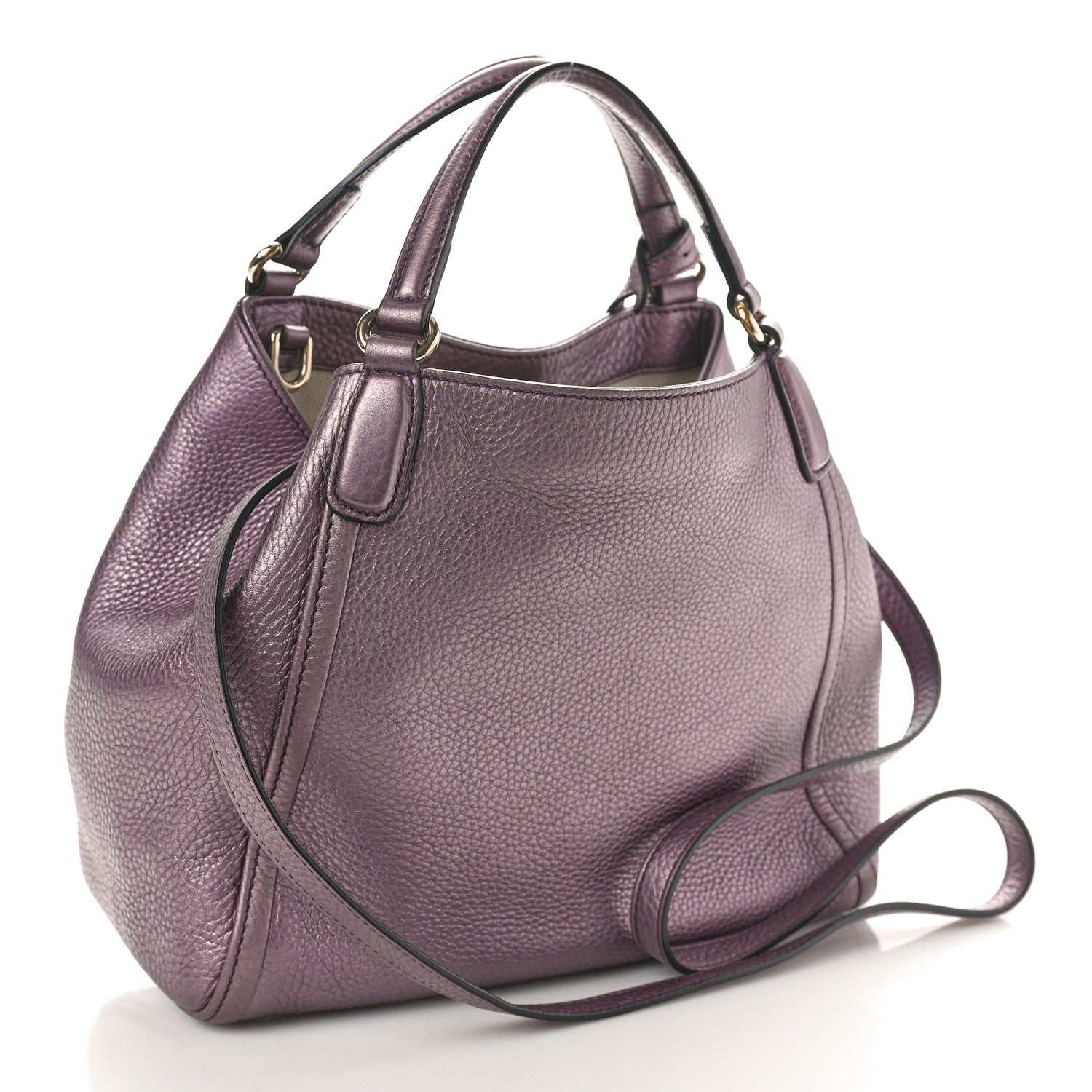 Gucci Metallic Pebbled Calfskin Small Soho Shoulder Bag Purple 2 of 10