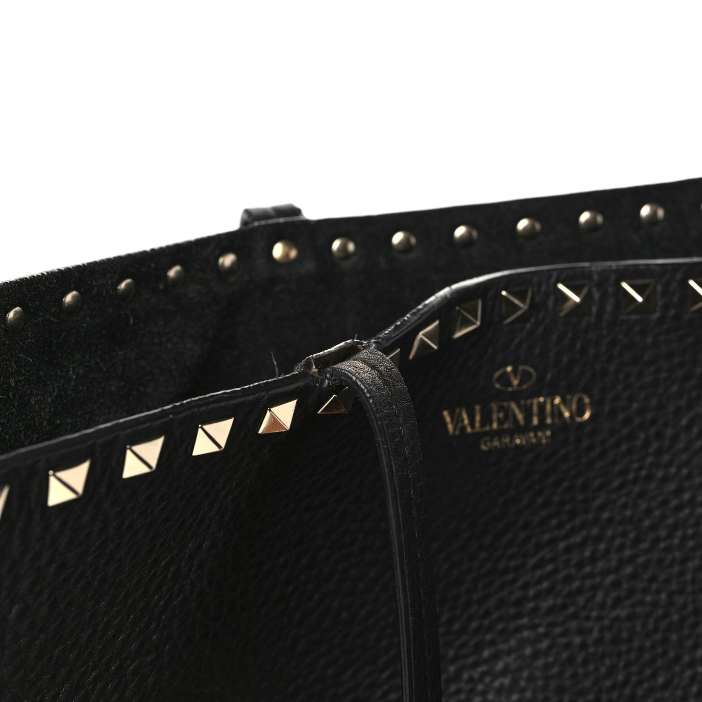 Grained Calfskin Rockstud Shoulder Tote Black