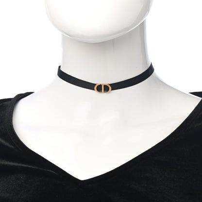 Christian Dior Grosgrain Ribbon CD Choker Necklace Black 2 of 4