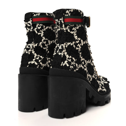 Gucci Tweed GG Monogram Lace Up Combat Ankle Boots 36.5 Black 4 of 8