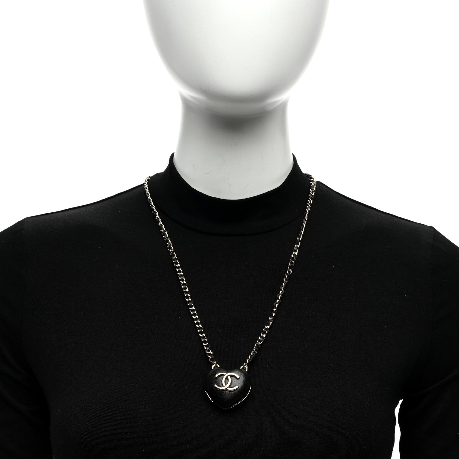 Chanel Lambskin CC Heart Mirror Locket Necklace Gold Black 6 of 6