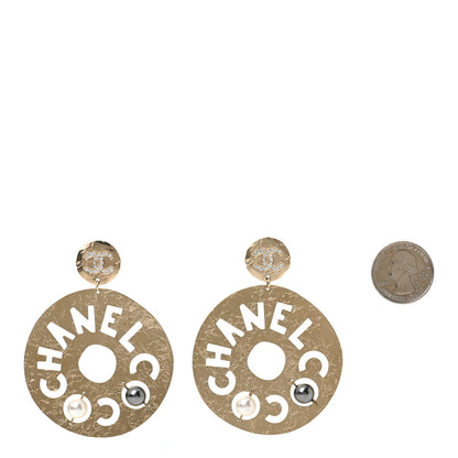 Chanel Crystal Pearl CC Papyrus Drop Earrings Gold Grey 2 of 4