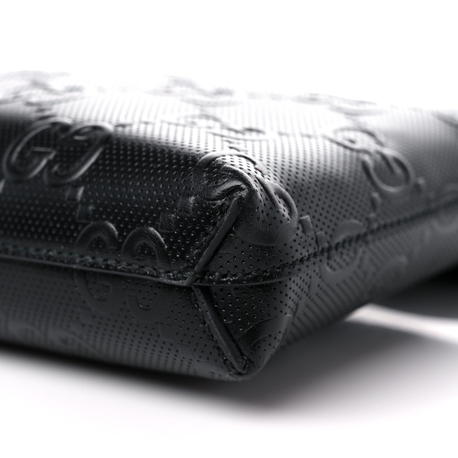 Gucci Calfskin GG Tennis Embossed Medium Wristlet Messenger Bag Black 9 of 9