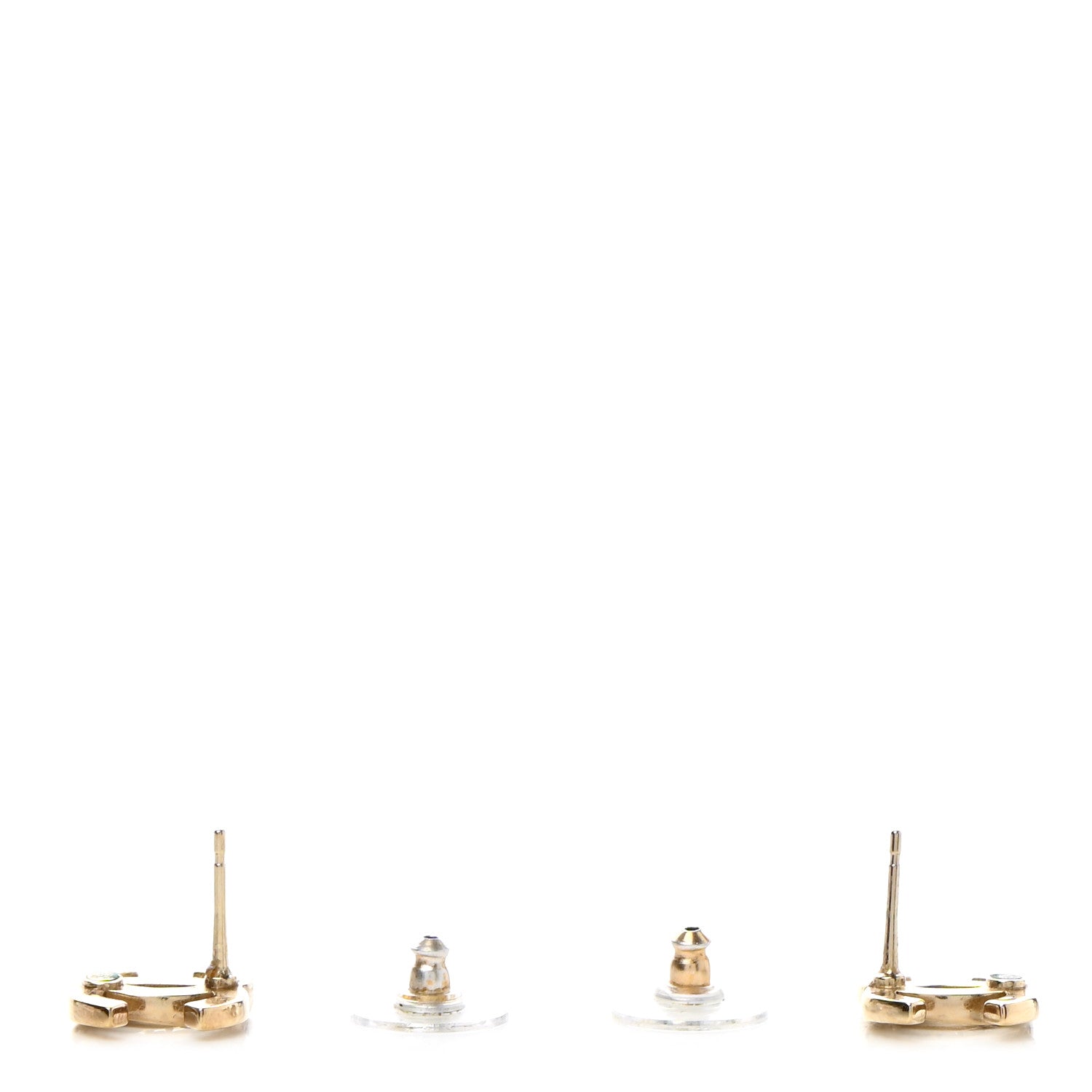 Chanel Crystal Metal CC Paris Button Stud Earrings Gold 4 of 5