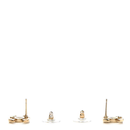 Chanel Crystal Metal CC Paris Button Stud Earrings Gold 4 of 5
