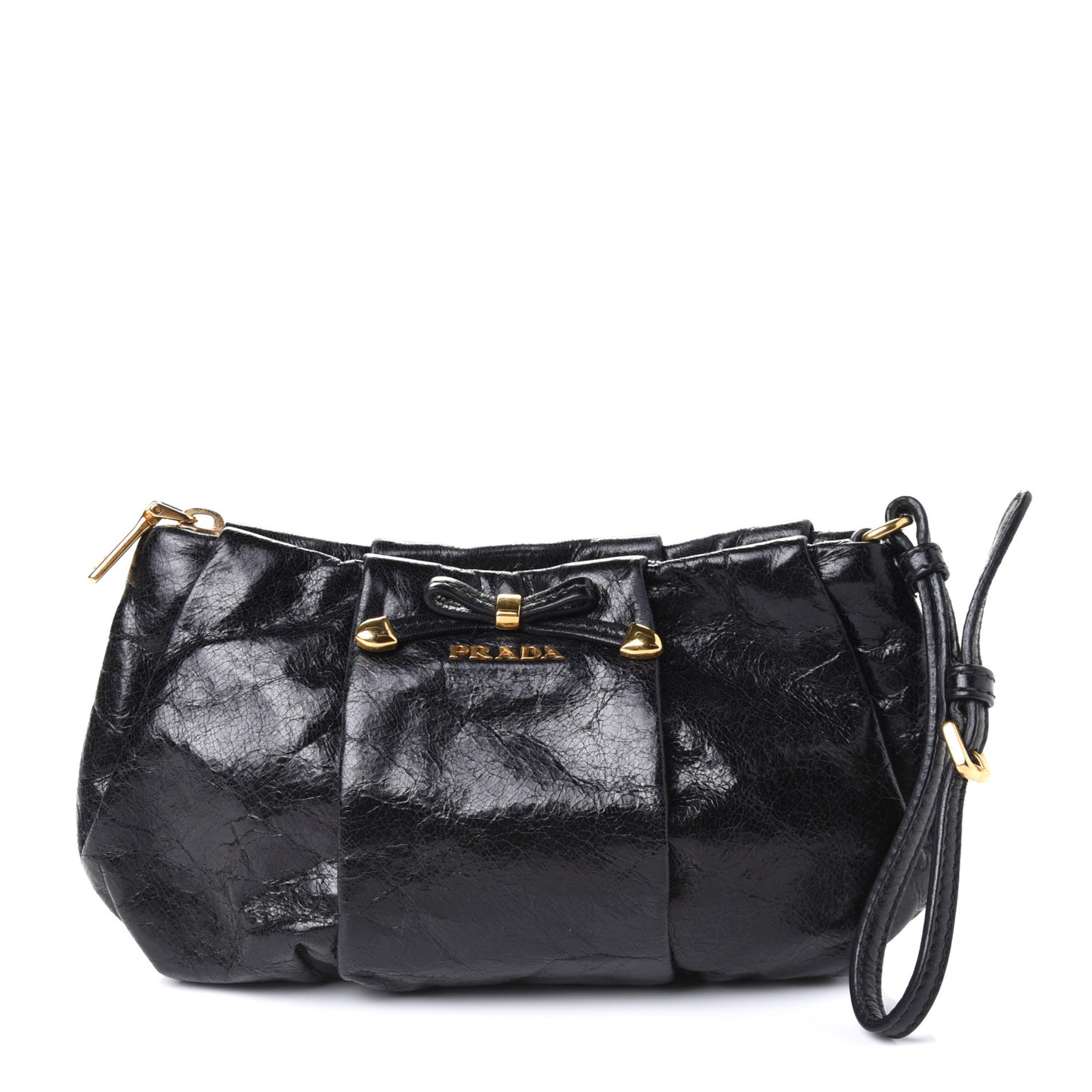 Vitello Shine Mordore Wristlet Clutch Black