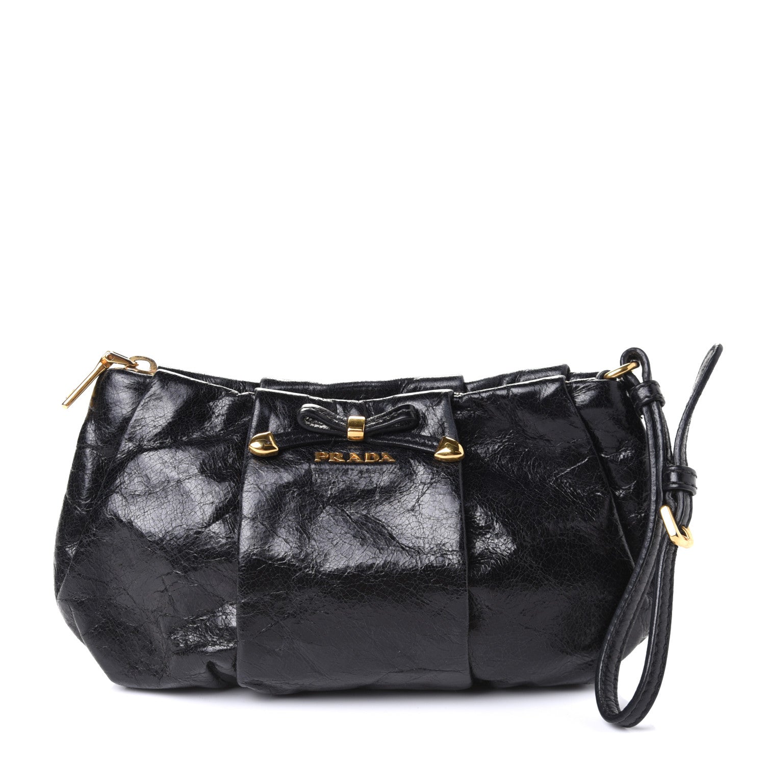 Prada Vitello Shine Mordore Wristlet Clutch Black 2 of 8