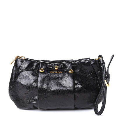Prada Vitello Shine Mordore Wristlet Clutch Black 2 of 8
