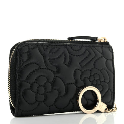 Chanel Lambskin Camellia Embossed Key Holder Case Black 3 of 9