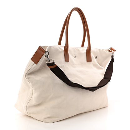 Saint Laurent Linen Calfskin Rive Gauche Maxi Tote Grege et Noir 4 of 19