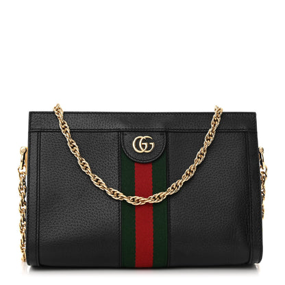 Gucci Calfskin GG Web Small Ophidia Chain Shoulder Bag Black 1 of 14