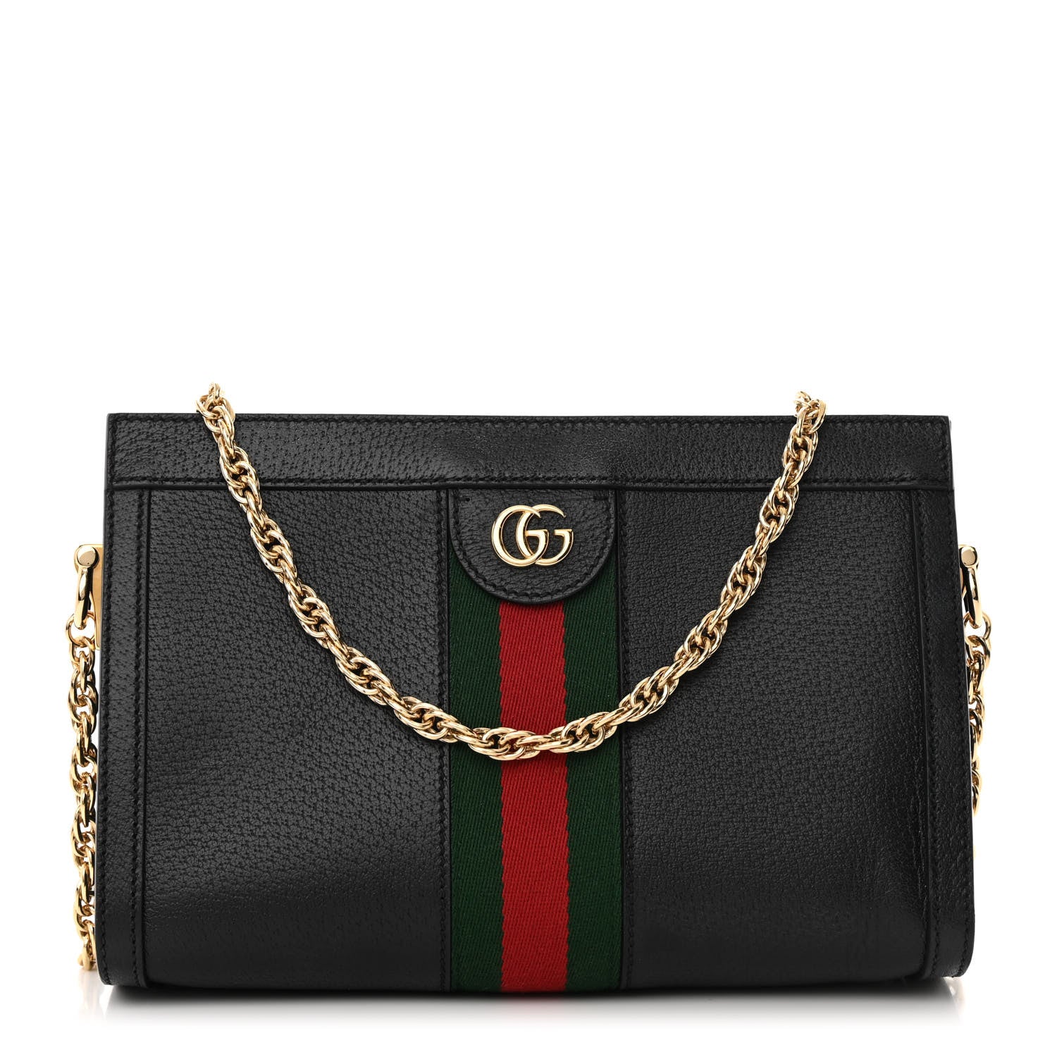 Gucci Calfskin GG Web Small Ophidia Chain Shoulder Bag Black 1 of 15