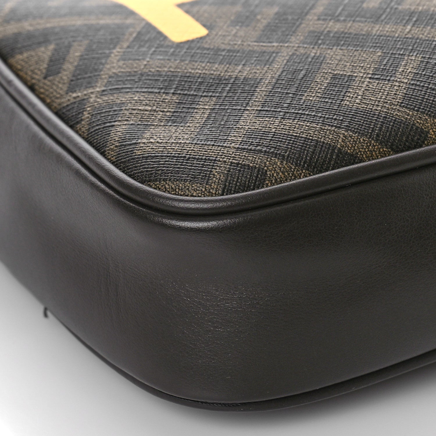 Fendi Shiny Glazed Fabric Vitello Cover FF 1974 Logo Medium Camera Case Tobacco Moro Giallo Ebano 8 of 9