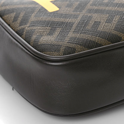 Fendi Shiny Glazed Fabric Vitello Cover FF 1974 Logo Medium Camera Case Tobacco Moro Giallo Ebano 8 of 9
