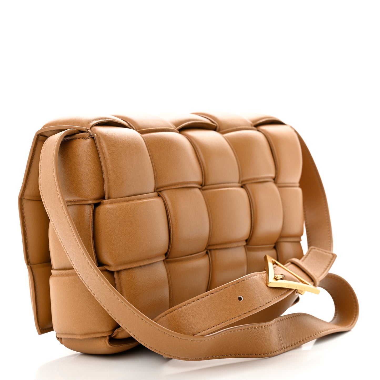 Nappa Maxi Intreccio Padded Cassette Crossbody Bag Caramel
