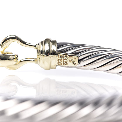 David Yurman Sterling Silver 14K Yellow Gold 7mm Cable Classic Buckle Bracelet 4 of 7