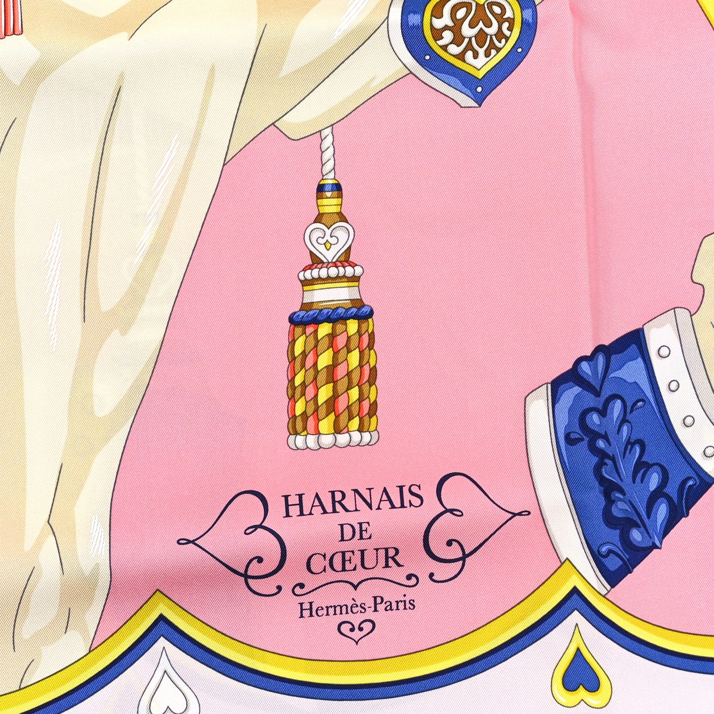 Silk Harnais De Cour Scarf 90 Gris Perle Rose Bonbon Bleu