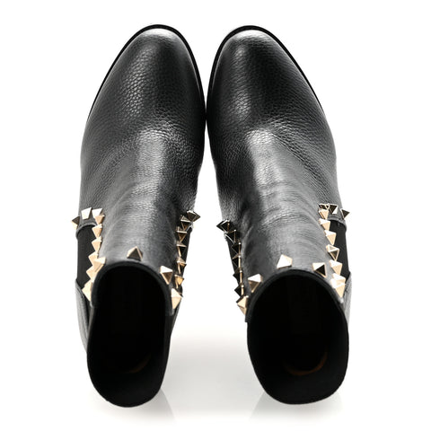Grained Calfskin Rockstud Chelsea 80mm Ankle Boots 39 Black