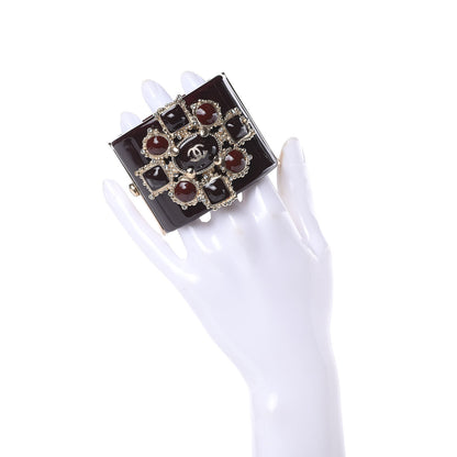 Chanel Resin Enamel Crystal CC Cabochon Cuff Burgundy 2 of 5