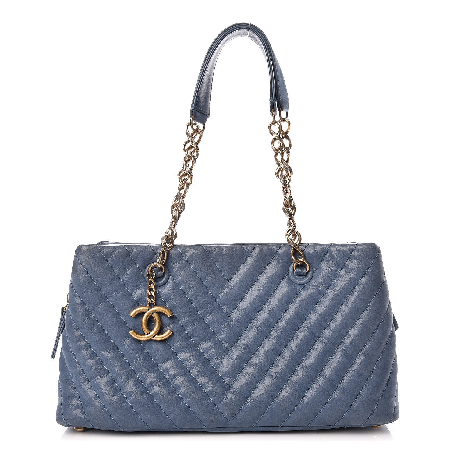 Chanel Iridescent Calfskin Chevron Quilted Surpique Tote Dark Blue 1 of 23