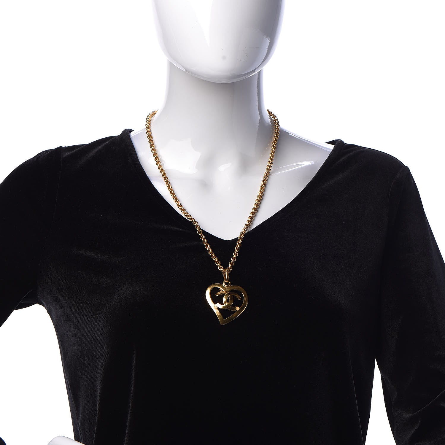 Chanel CC Heart Chain Pendant Necklace Gold 2 of 5