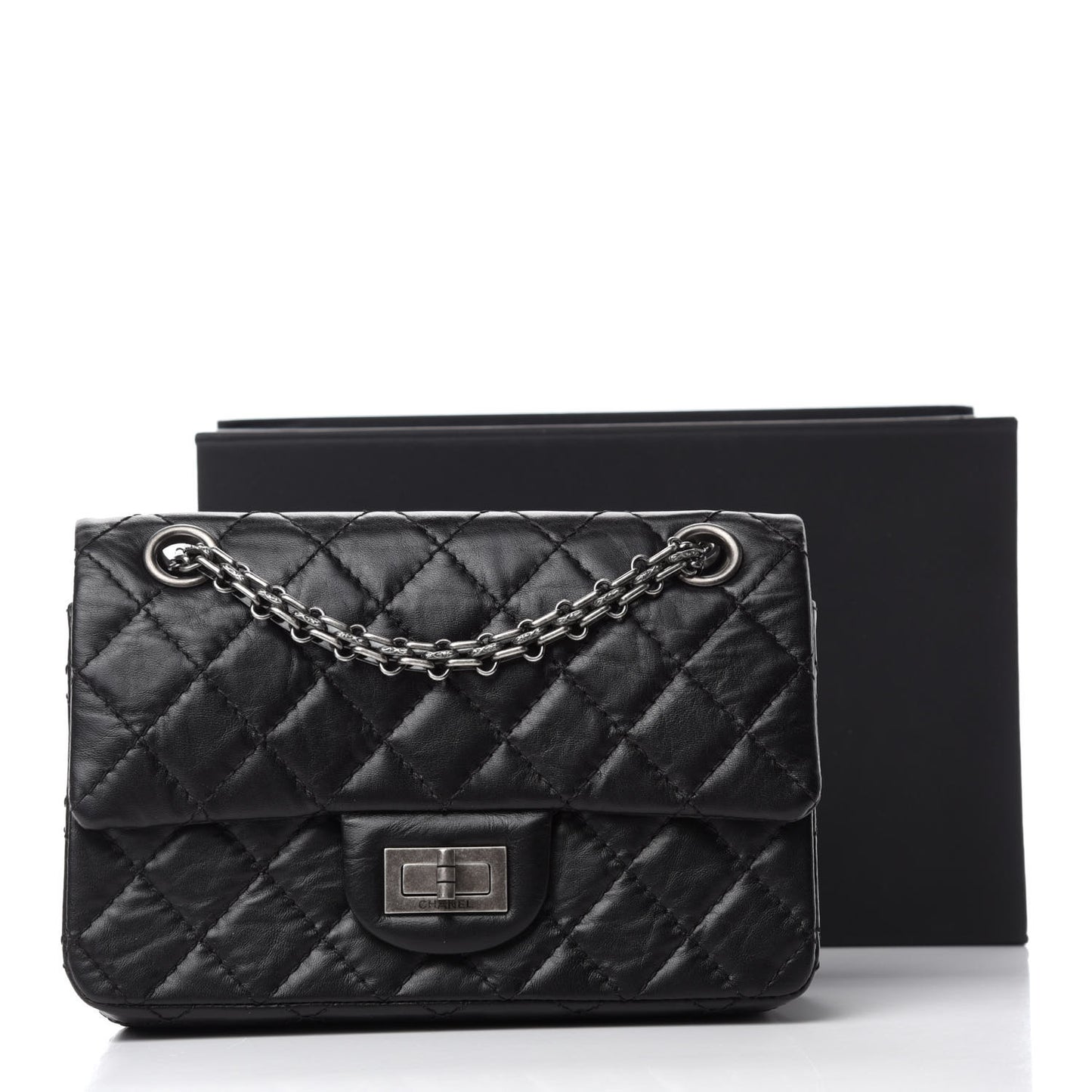 Aged Calfskin Quilted 2.55 Reissue Mini Flap Black