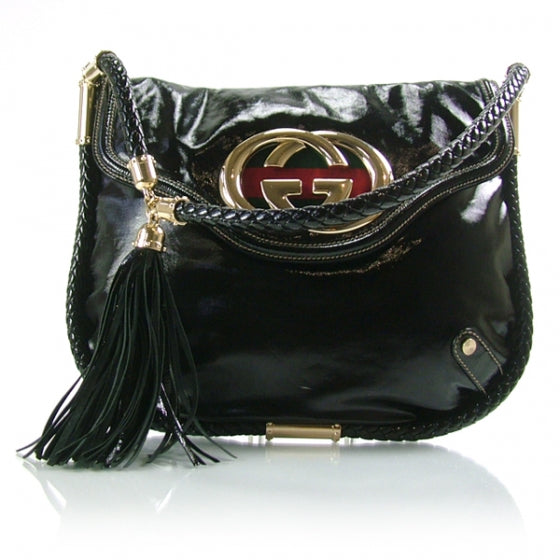 Gucci Dialux GG BRITT Tassel Shoulder Bag Hobo Black 1 of 12