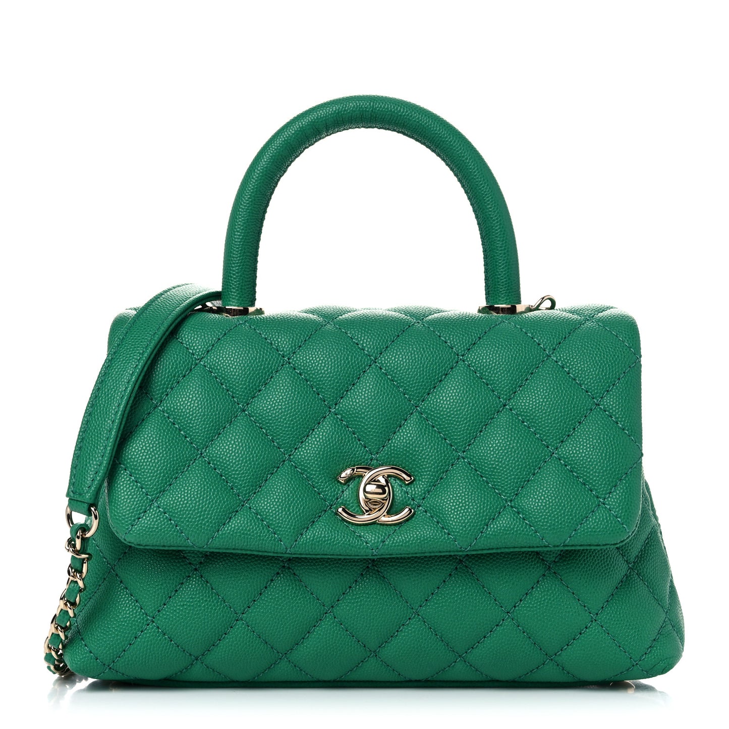 Caviar Quilted Mini Coco Handle Flap Green
