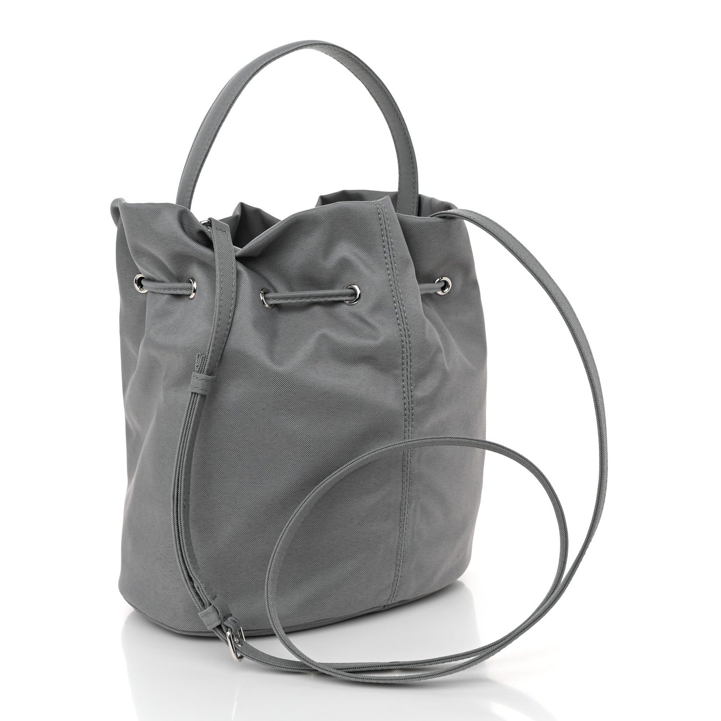 Nylon Wheel Logo Bucket Bag XS Gris Cendre