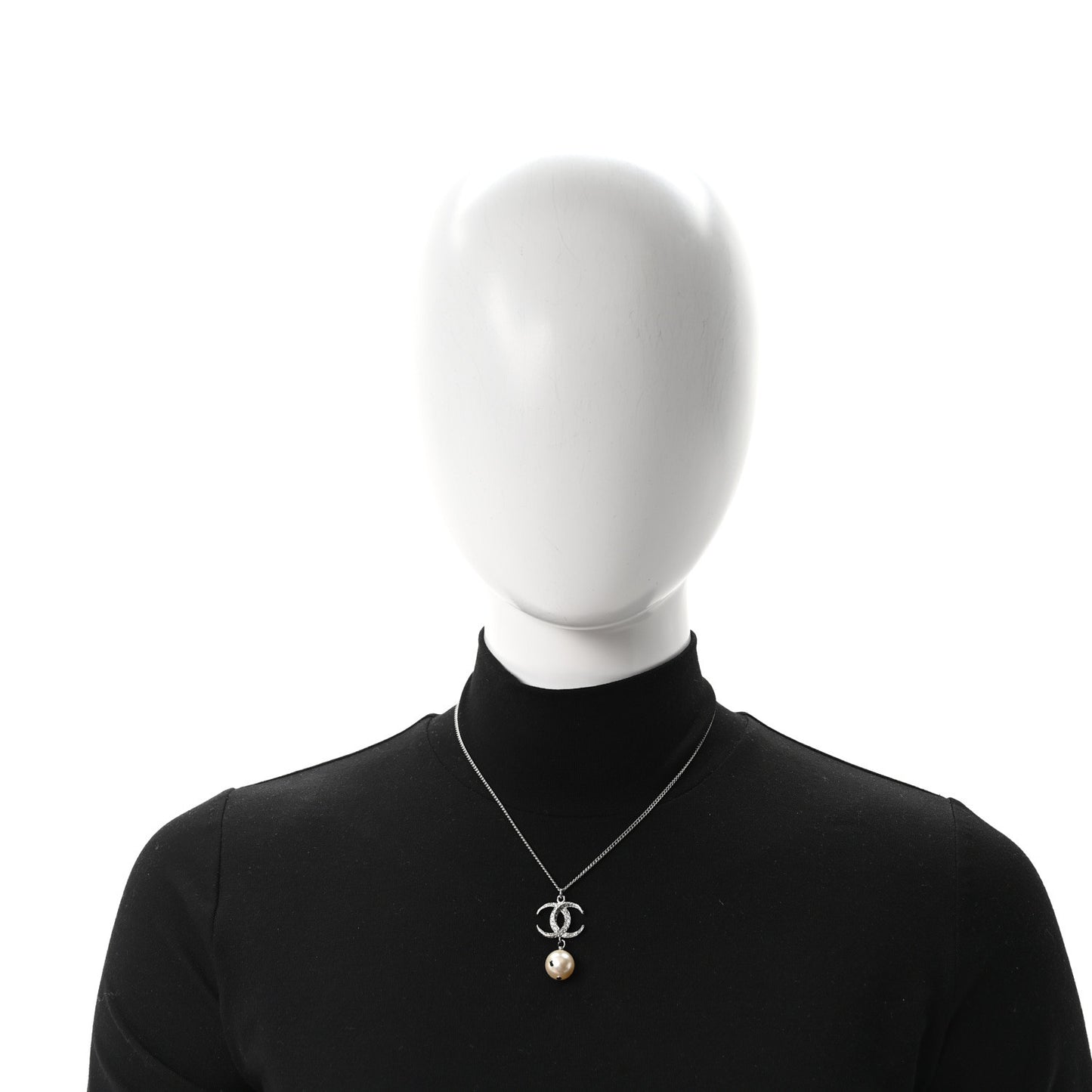 Crystal CC Pearl Drop Necklace Silver