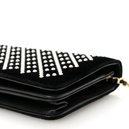 Chanel Velvet Pearl Diamond Embellished Wallet On Chain WOC Black 11 of 11
