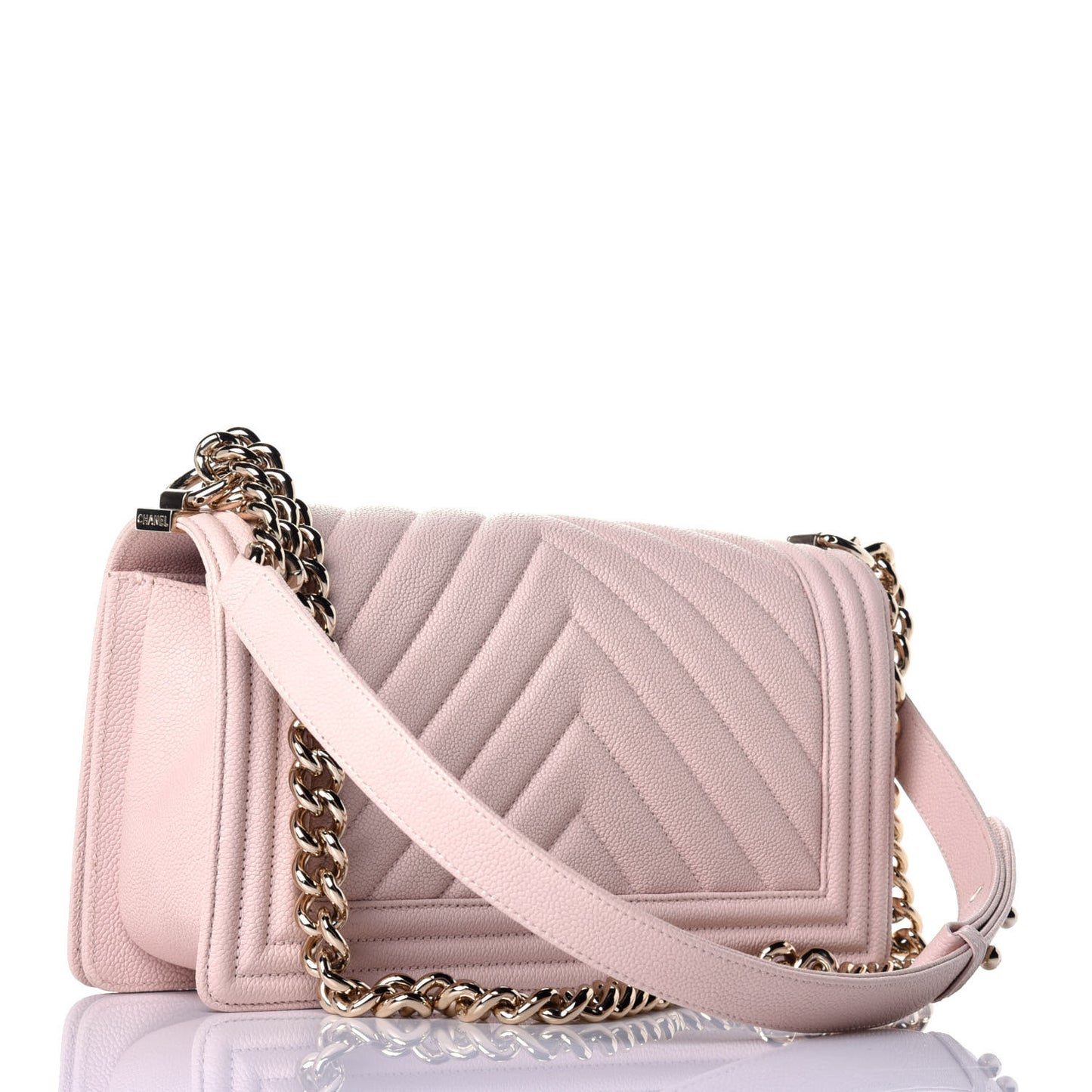 Caviar Chevron Quilted Medium Boy Flap Nude