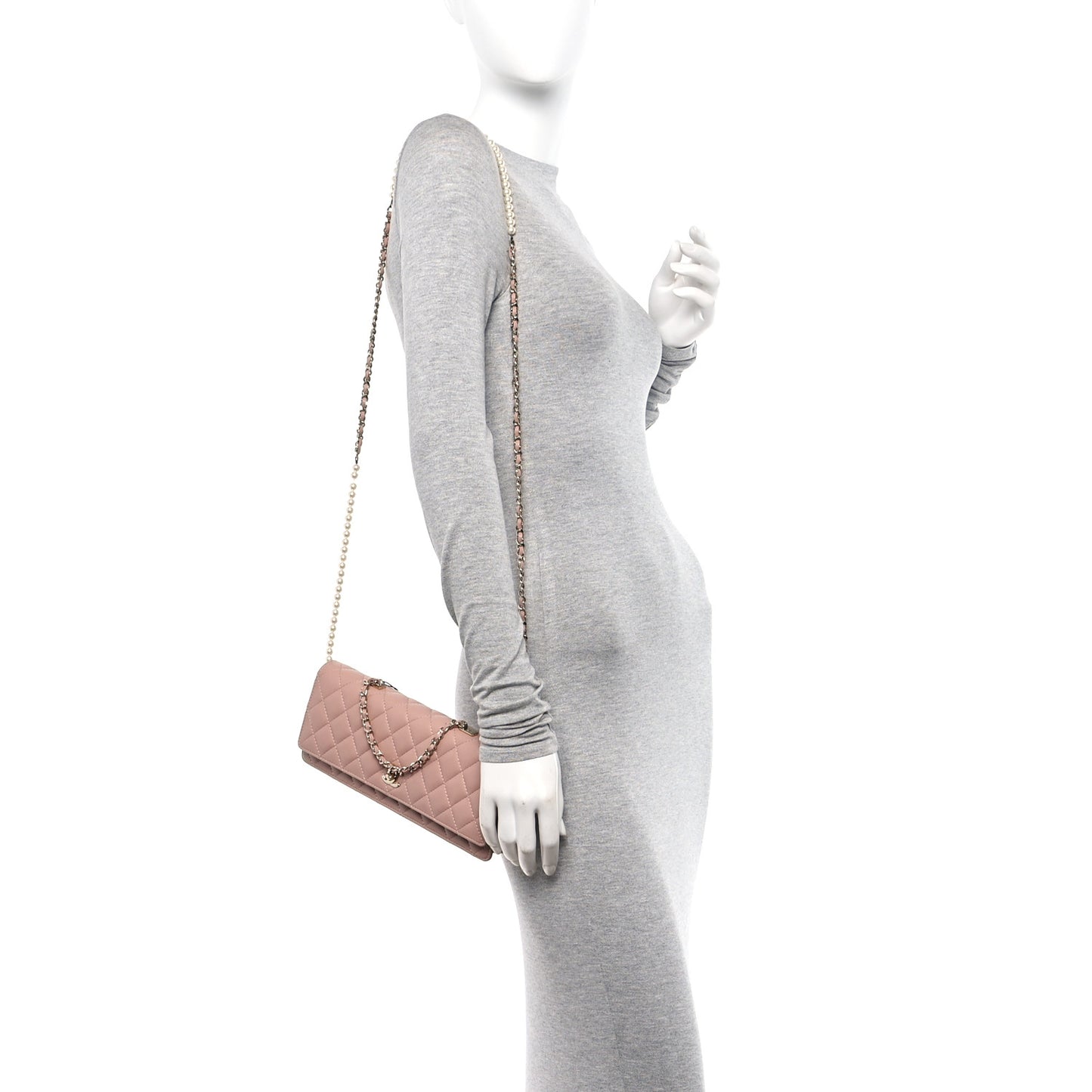 Lambskin Quilted Fantasy Pearls Evening Flap Pink