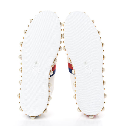 Gucci Calfskin Ayers Web Pearl Studded Womens Ace Sneakers Sneakers 39 White 5 of 8