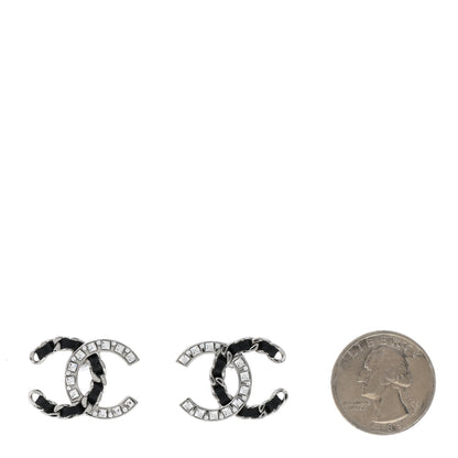 Chanel Crystal Baguette Lambskin Large CC Earrings Silver Black 2 of 5
