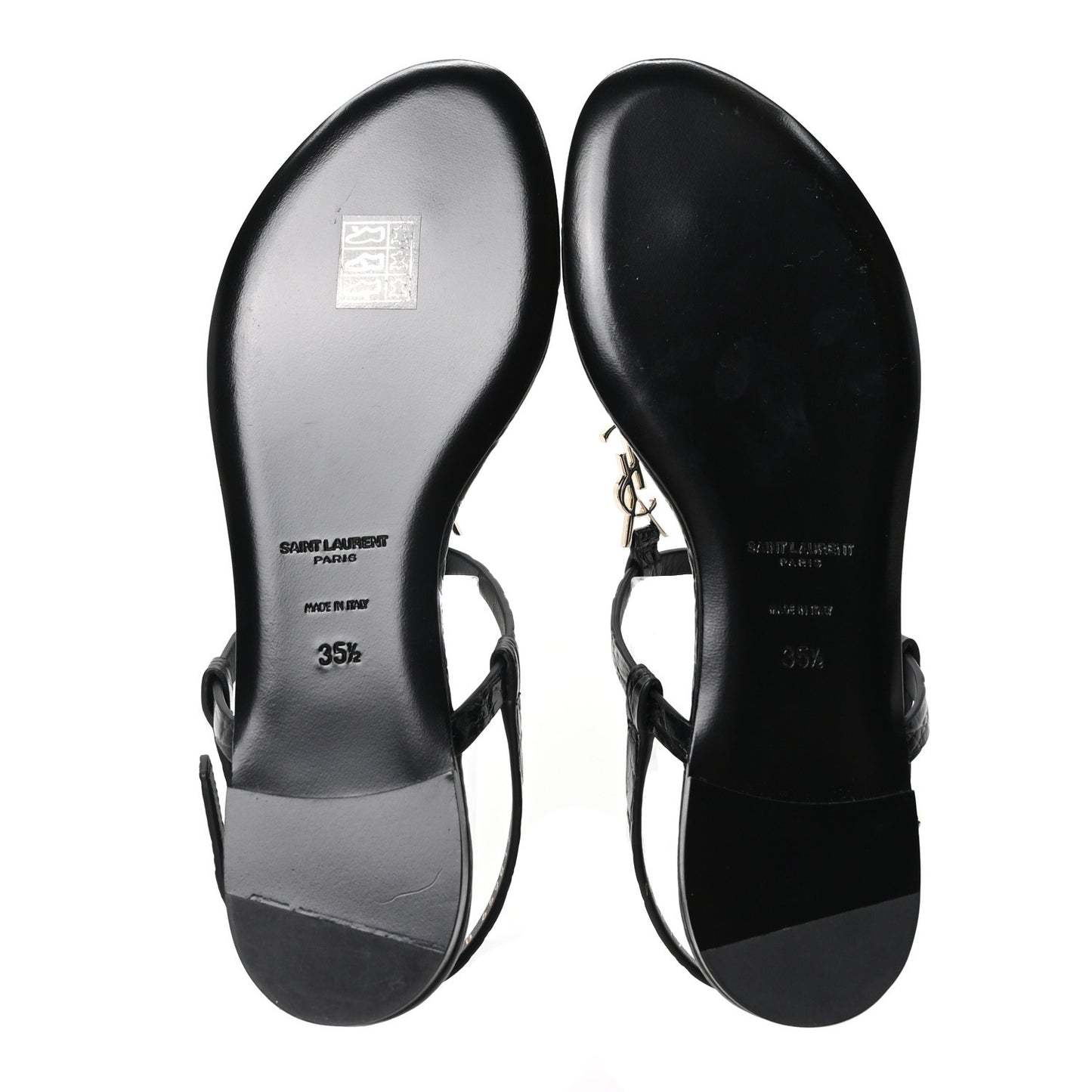 Calfskin Crocodile Embossed Cassandra Monogram Sandals 35.5 Black
