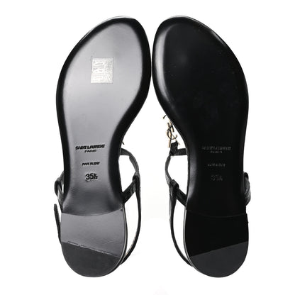 Saint Laurent Calfskin Crocodile Embossed Cassandra Monogram Sandals 35.5 Black 6 of 10