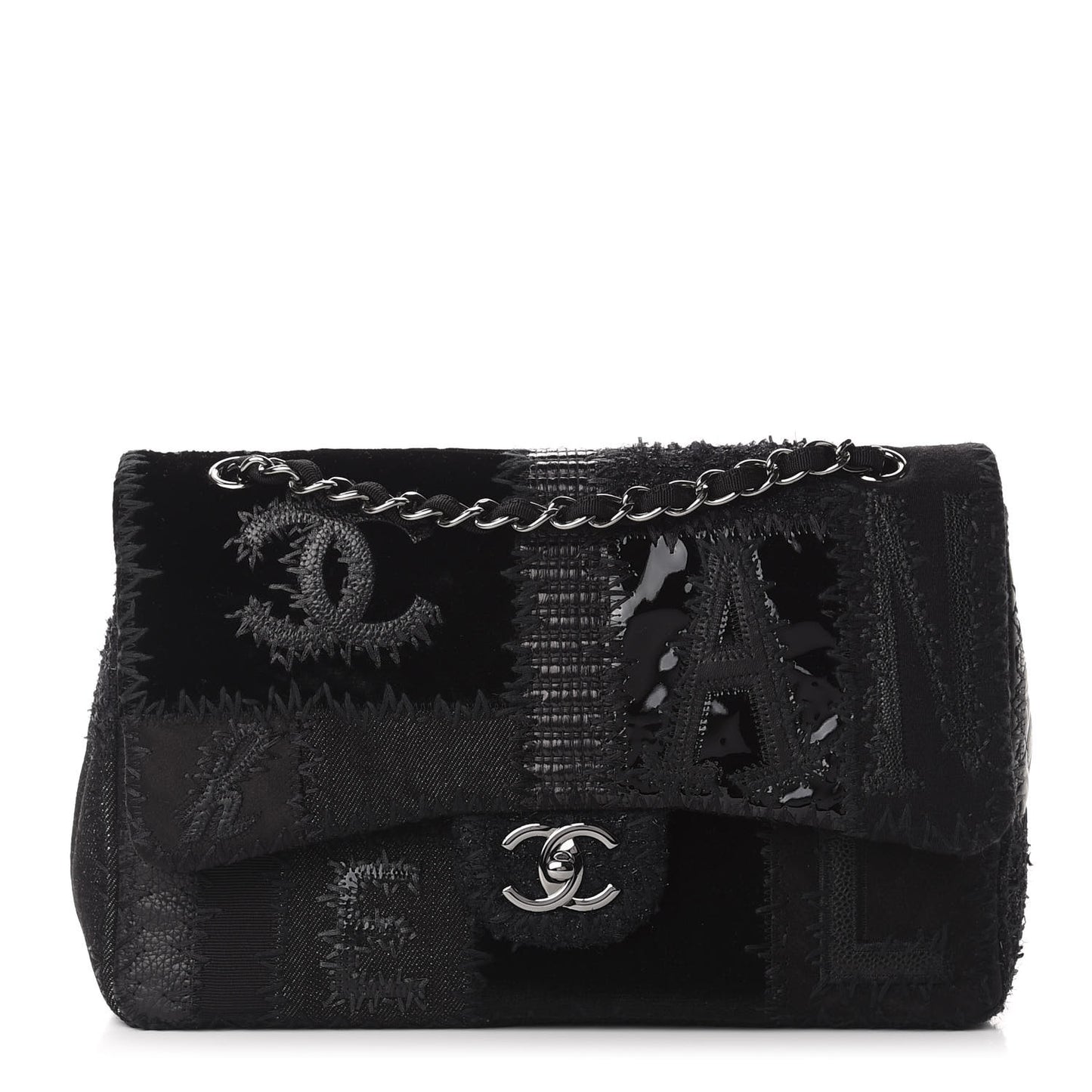 Tweed Patchwork Jumbo Single Flap Black