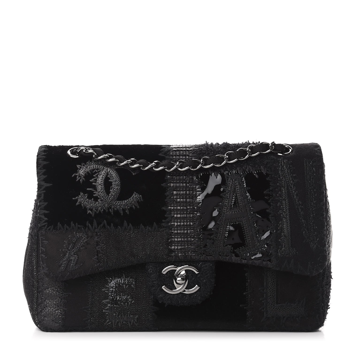 Chanel Tweed Patchwork Jumbo Single Flap Black 1 of 11